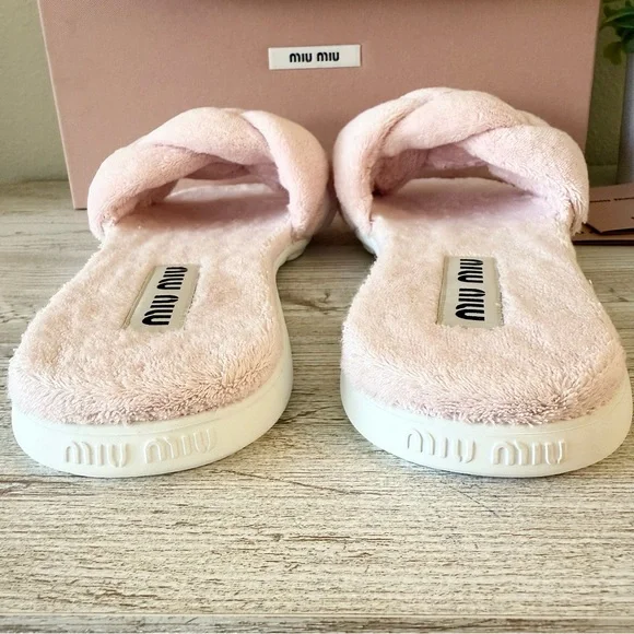 New Miu Miu Calzature Donna terry cloth slide sandals size 37, US 7, pink
